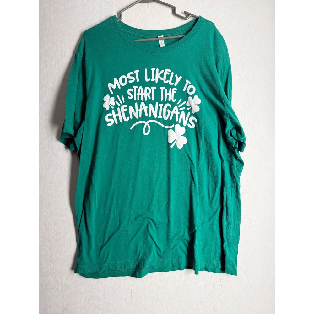 St Patricks Day Shenanigans Shirt Mens 3XL Green Graphic Tee Cotton Shamrock